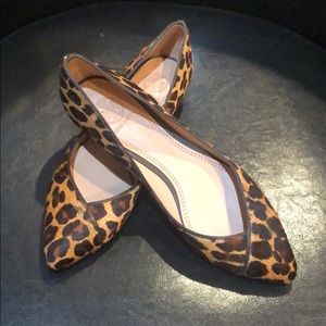 TORY BURCH leopard print, calf-hair pointed flats